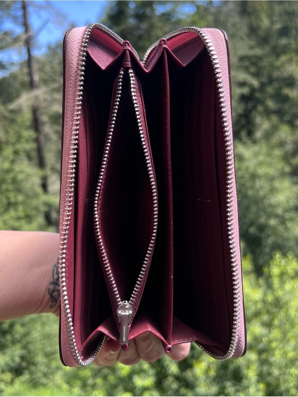 COACH Long Zip-Around Pink Pebble Leather Wallet with Silver Hardware AUTHENTIC - Picture 4 of 11